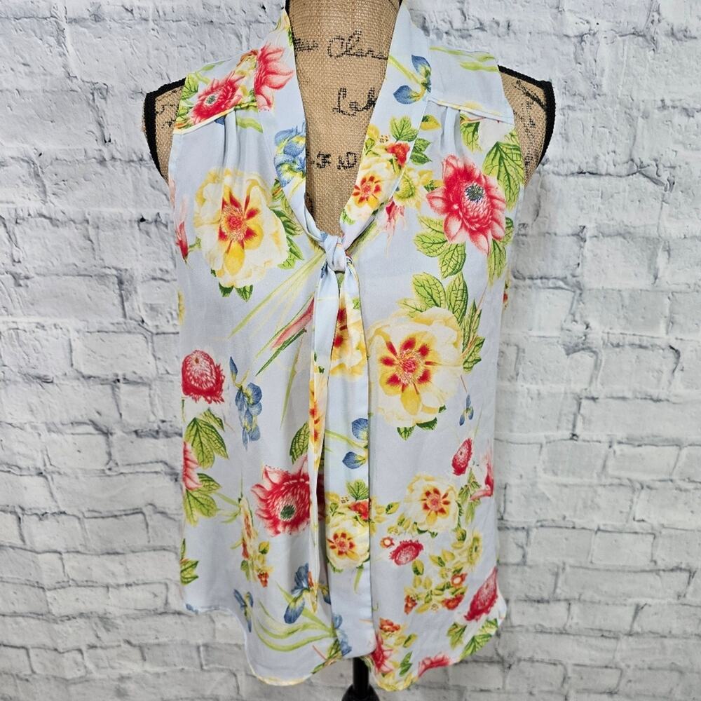 NY&C floral top Sz M sleeveless necktie blouse A8